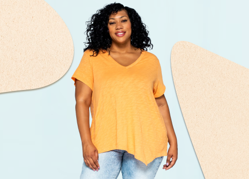 Model wearing Wilt’s sustainable relaxed-fit cotton top in a minimalist setting
