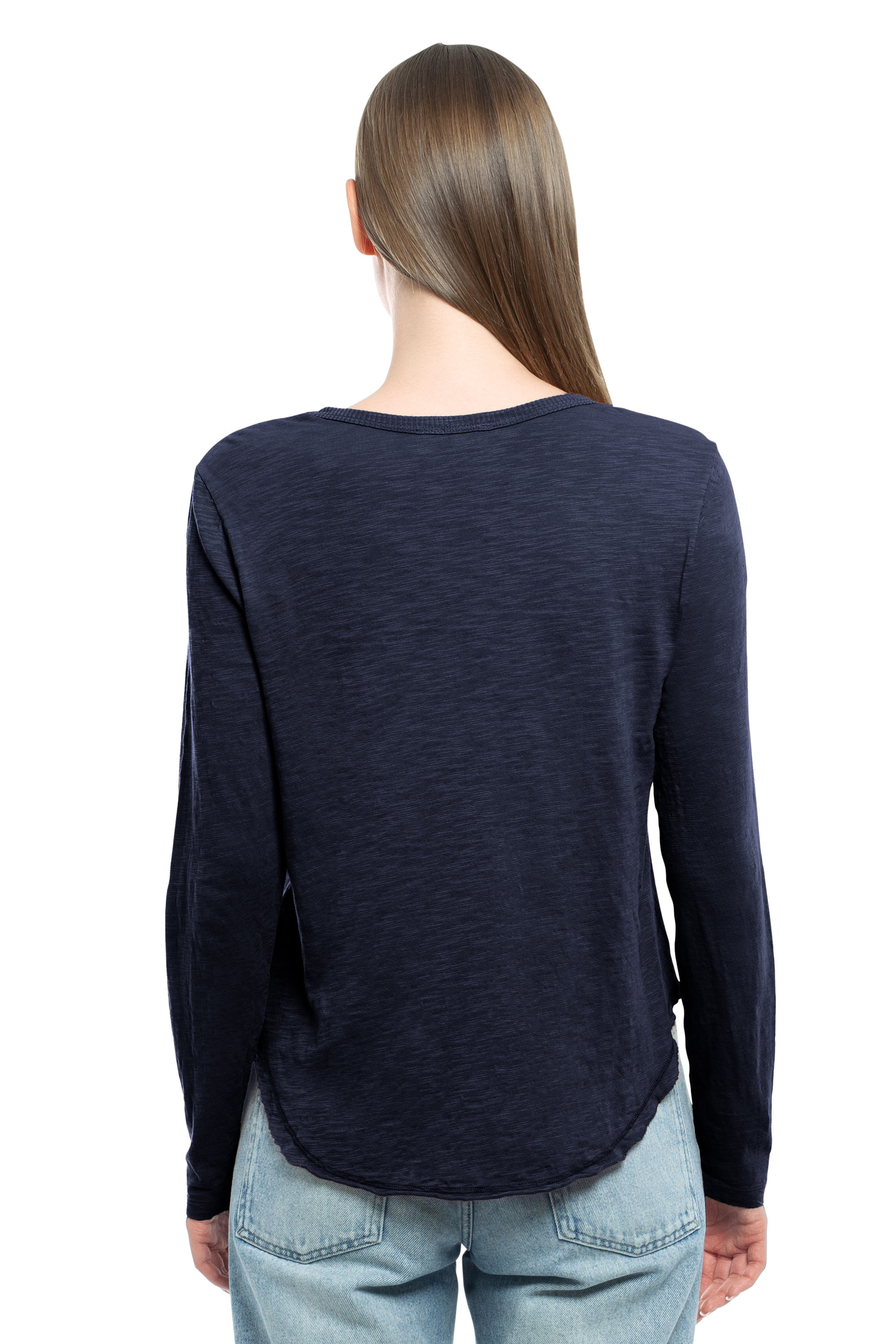 Long Sleeve V-Neck w/ Raw Hem Shirttail