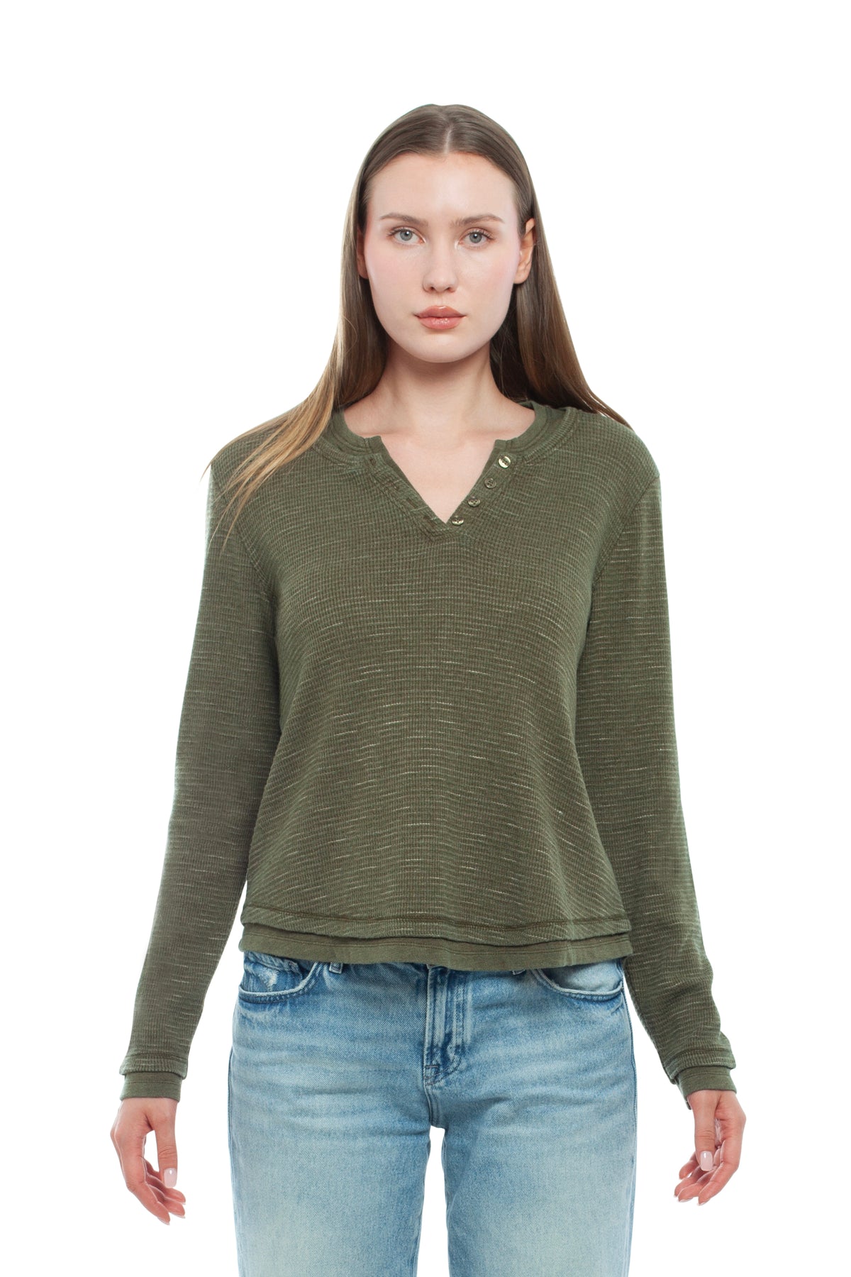 Long Sleeve Henley Mock Tee
