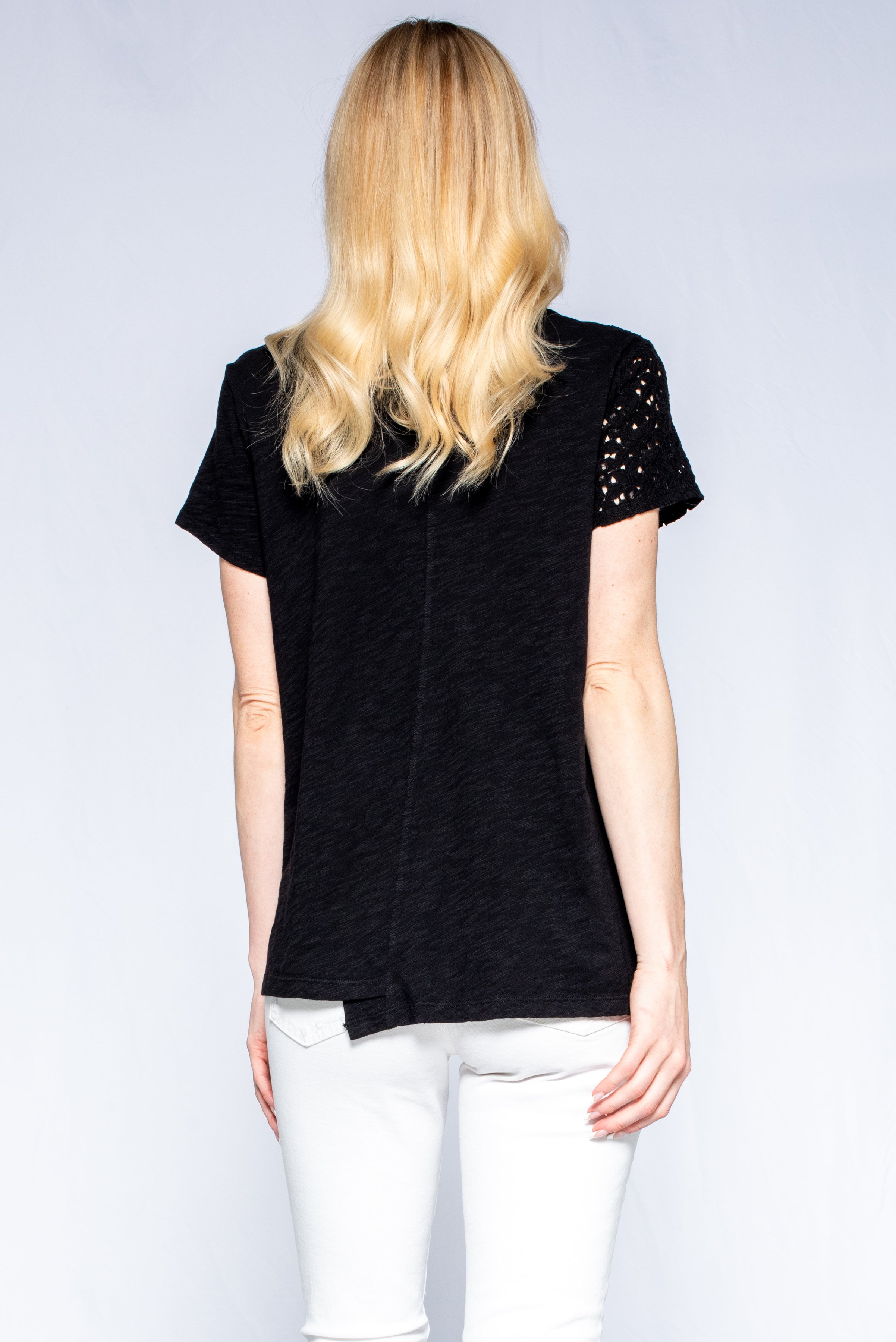 Shrunken Crew Lace Yoke Short Sleeve