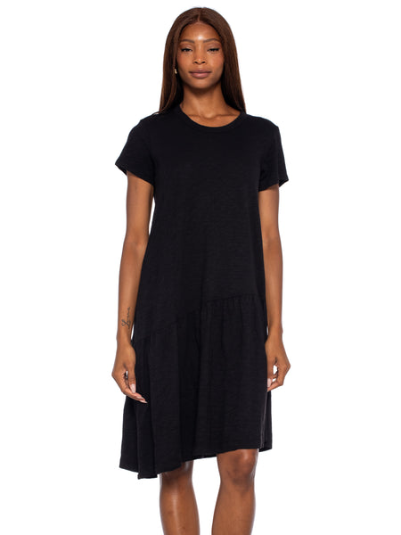 Short Sleeve Slant Hem Shirt Dress with Drop Torso