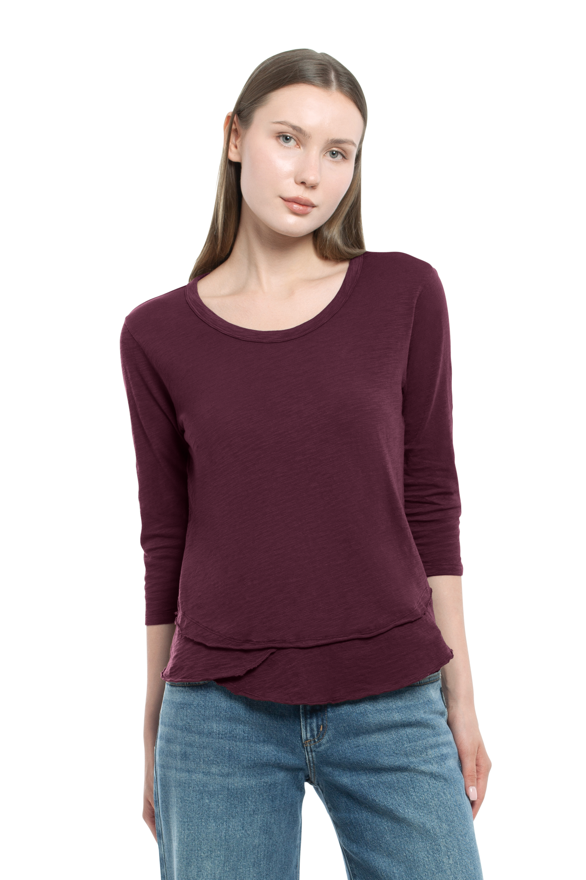 Shrunken Crew 3/4 Sleeve Mock Layer Tee