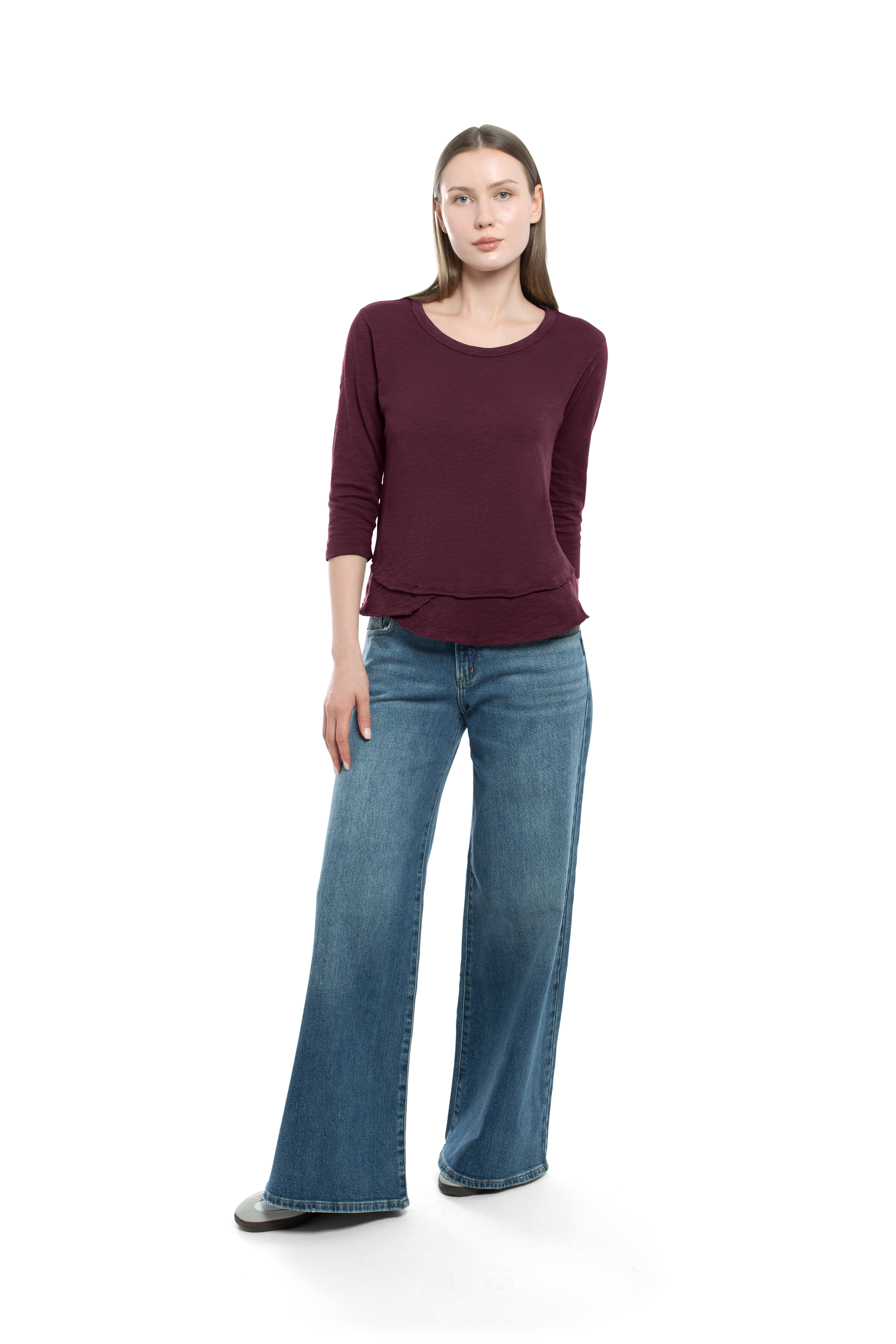Shrunken Crew 3/4 Sleeve Mock Layer Tee