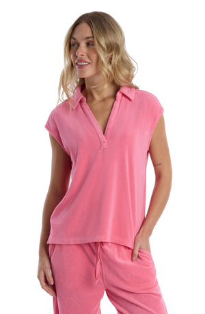 Polo top with crochet trim