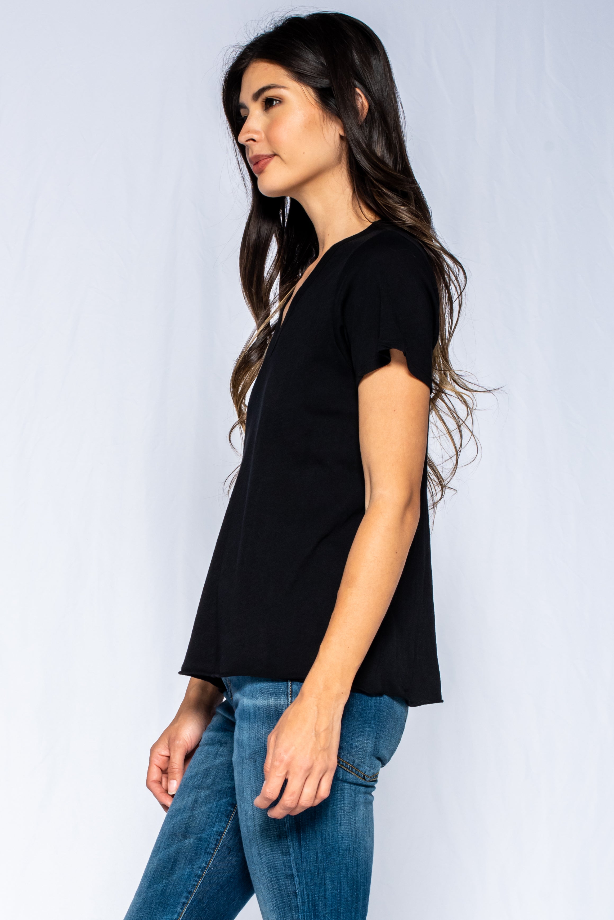Sexy Deep V-neck Double Front, Single Back Tee.