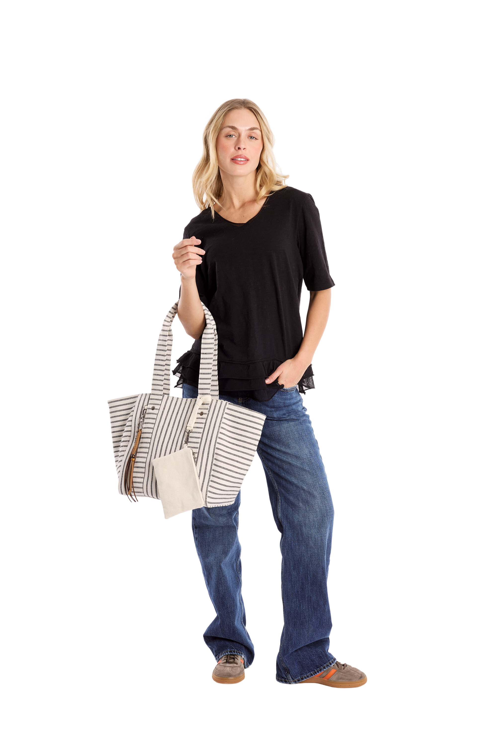bone black stripe tote#color_bone black stripe