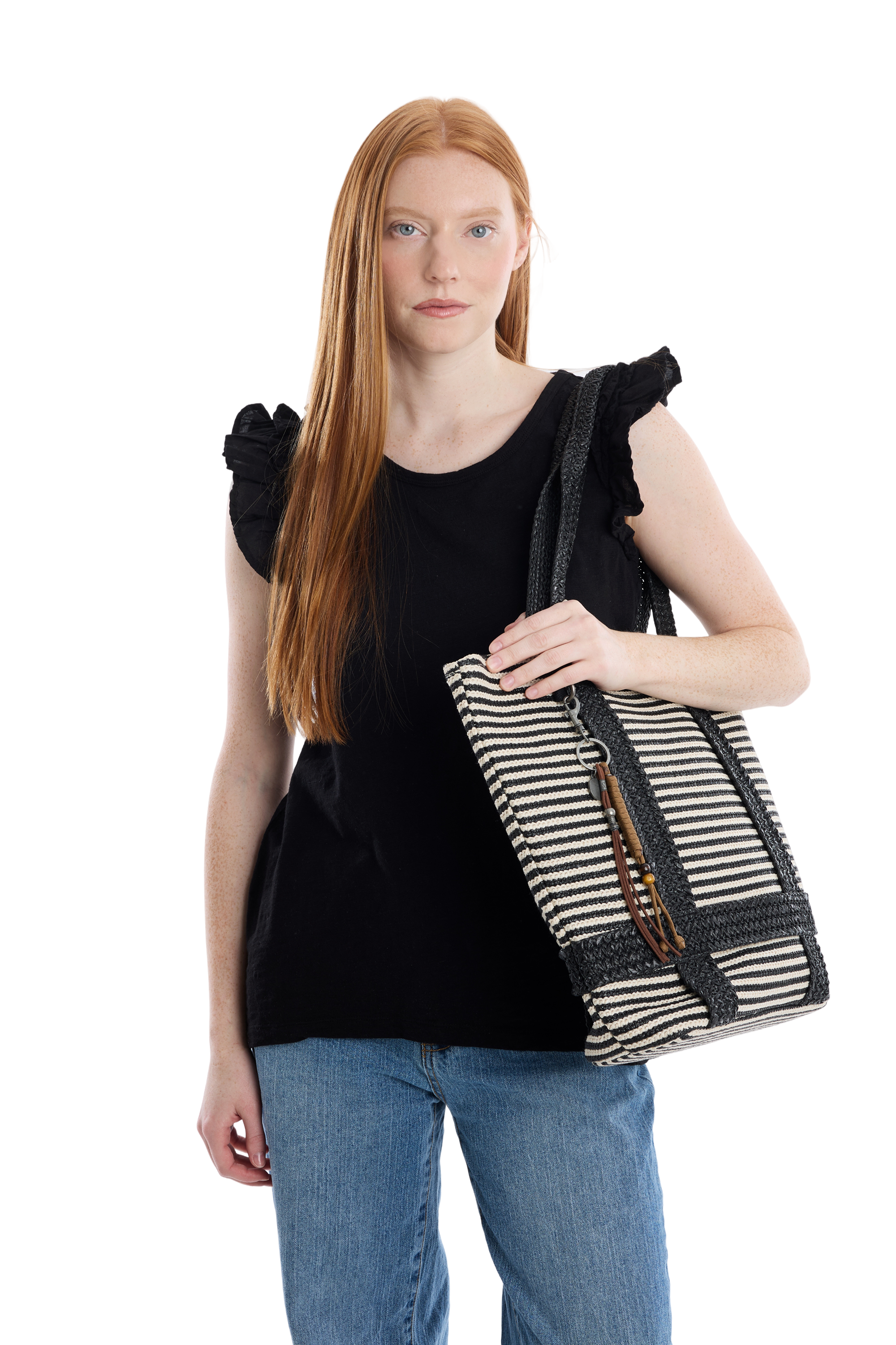 black bone stripe tote#color_black bone stripe