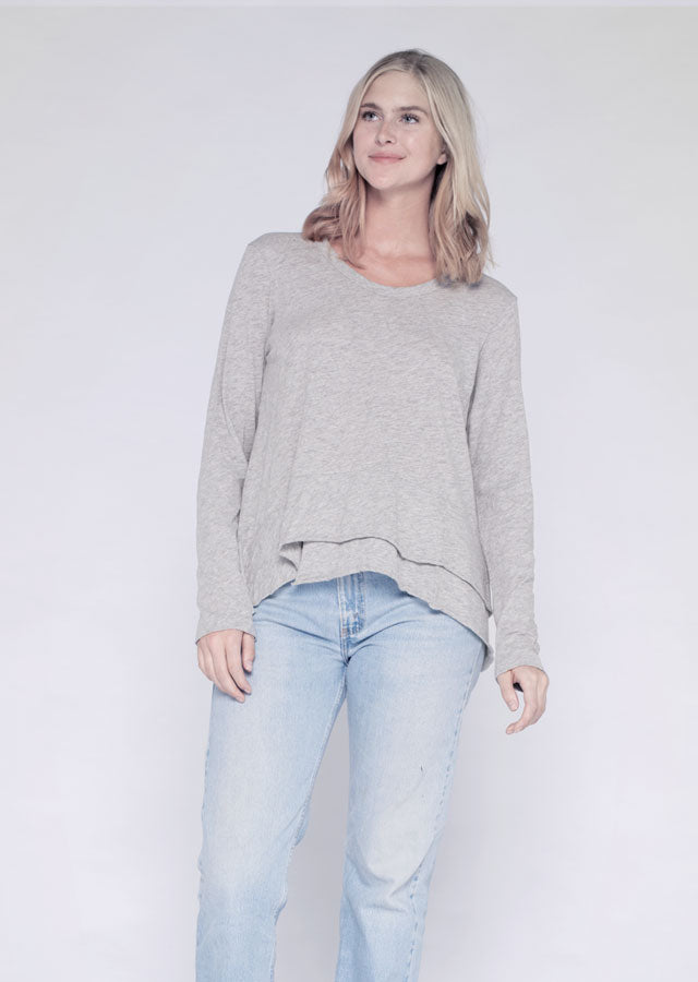 Long Sleeve Easy Layered Tee W/ Back-Slant